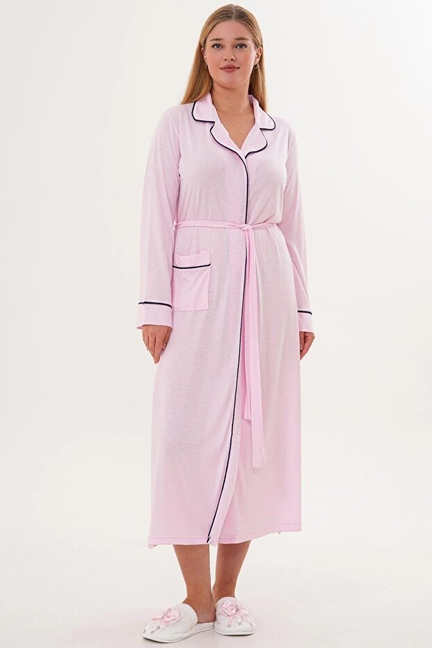 Women's Dressing Gown with Belt, Long Length, Piped ,With Pockets