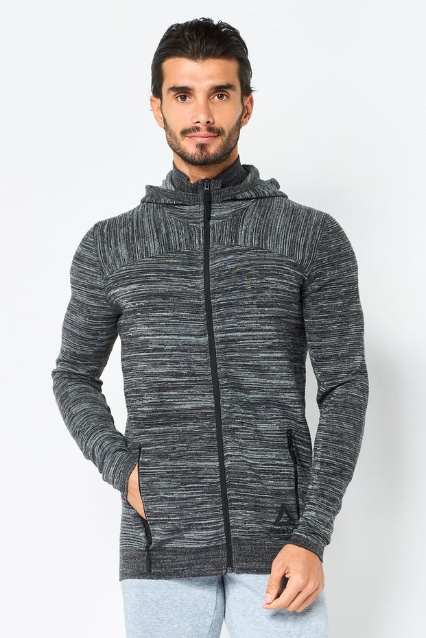 Men Sportswear Fit Long Sleeve Outdoor Full Zip Hoodie, Heather Grey