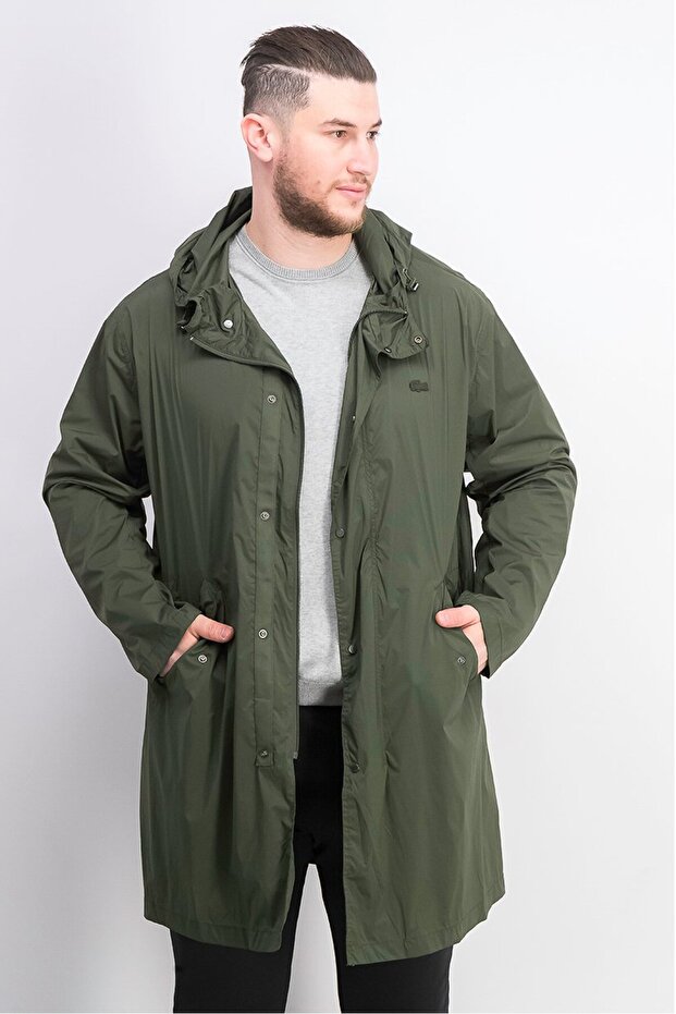 Men Plain Raincoat Jacket, Dark Green