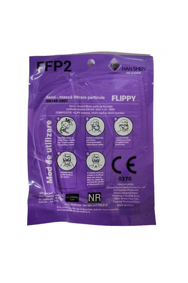 Set of 19 Flippy Face Masks, Single Use, FFP2 KN95 CE0370, 5 Layers, White - 5