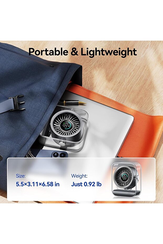 USB Desktop Fan - Rechargeable Quiet Mini Fan with Turbo Airflow, 100-Speed, LED Display, 90° Tilt - 2