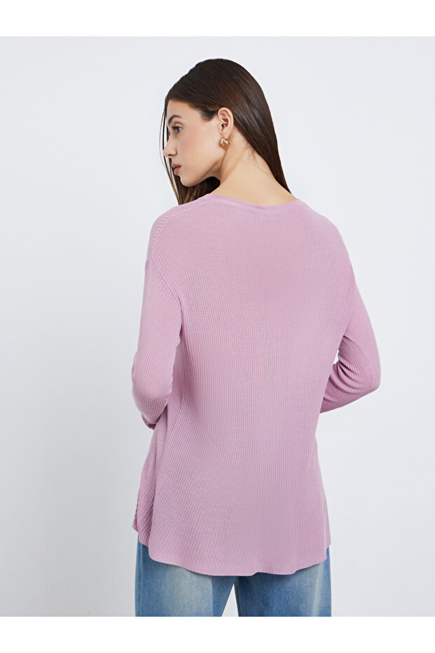 Button Down Long Sleeve Ribbed Top - 5