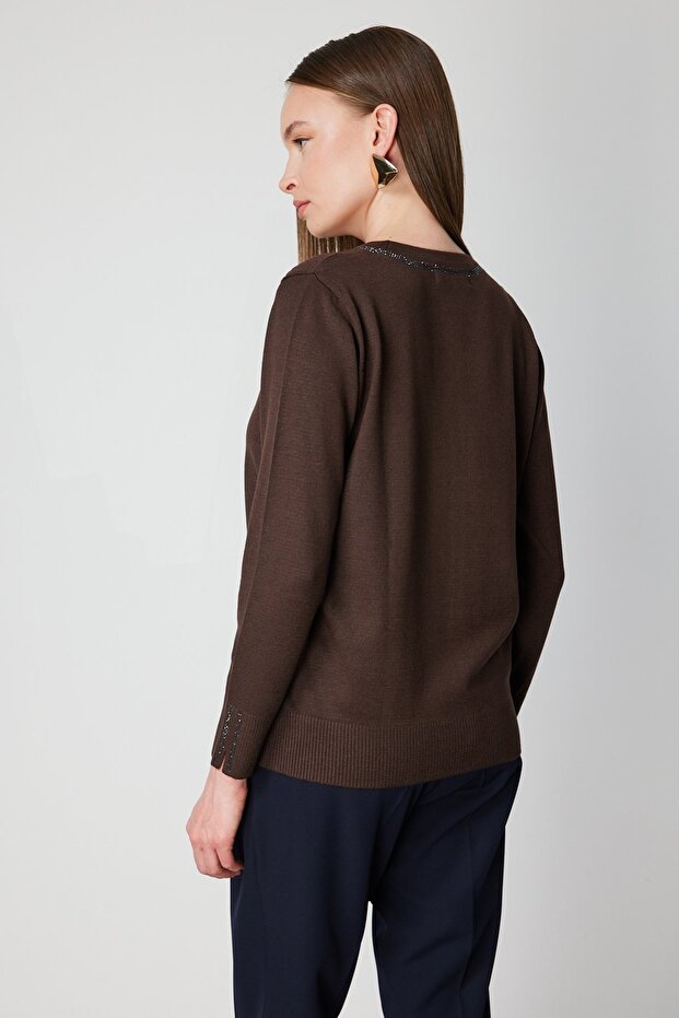 Taş İşlemeli Triko Kazak - 5