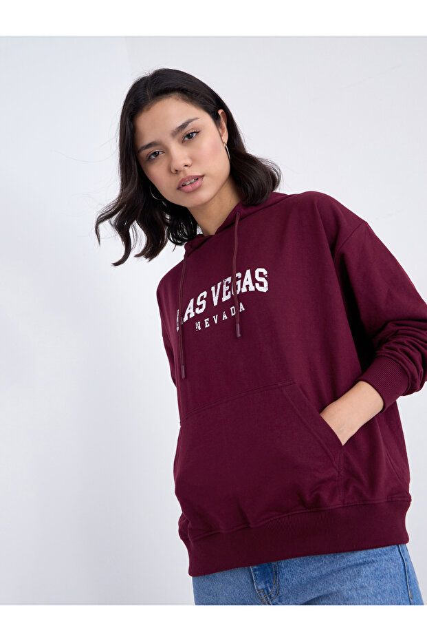 Burgundy Regular Fit LA Print Hoodie