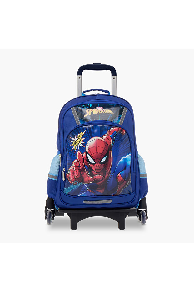 Spider-Man Print Trolley Backpack with Retractable Handle - 16 inches
