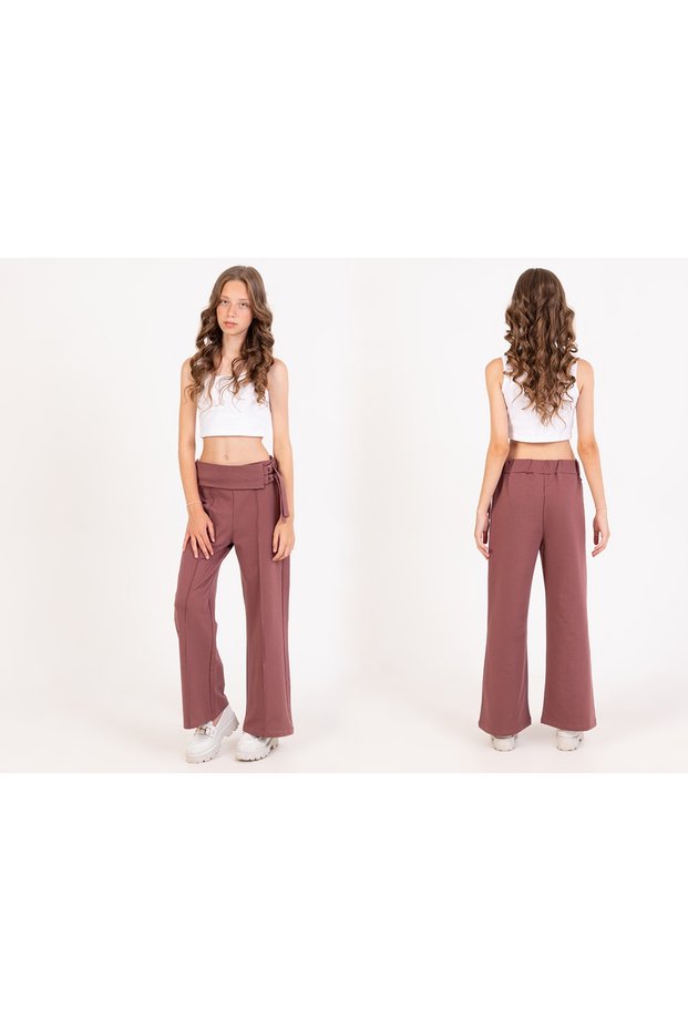 286-10-25 Girl's Black Wide-Leg Pants with Belt Detail, Age 12/16