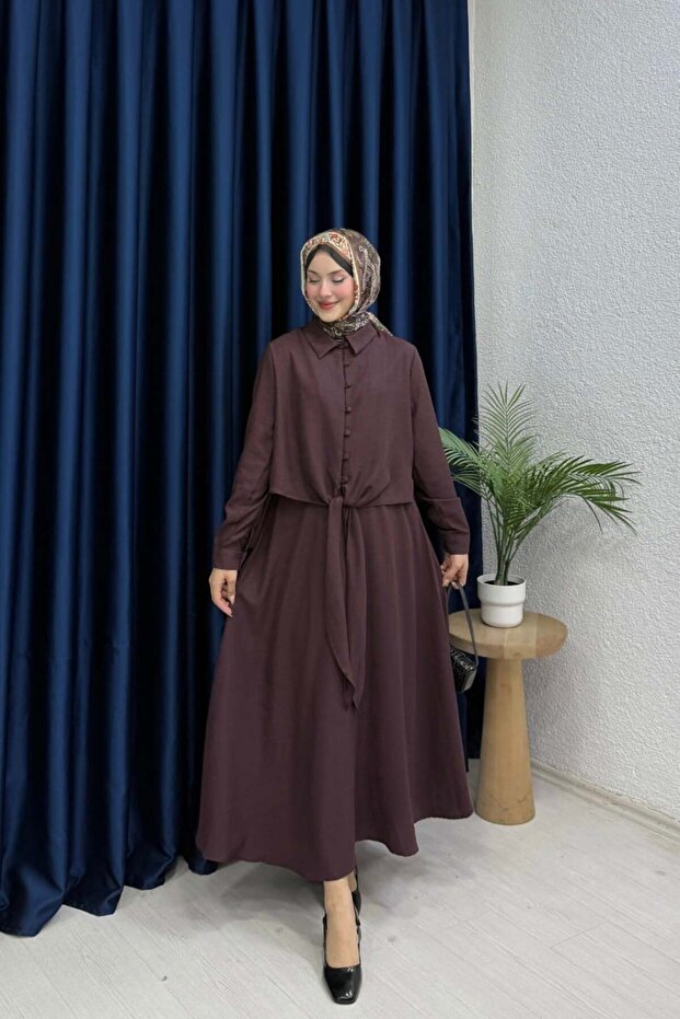 Tie-Up Linen Skirt Suit