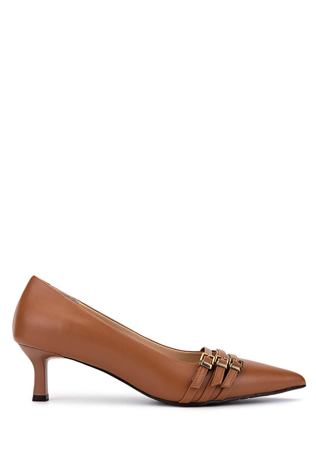 Women's Genuine Leather Tan Leather Heeled Shoes