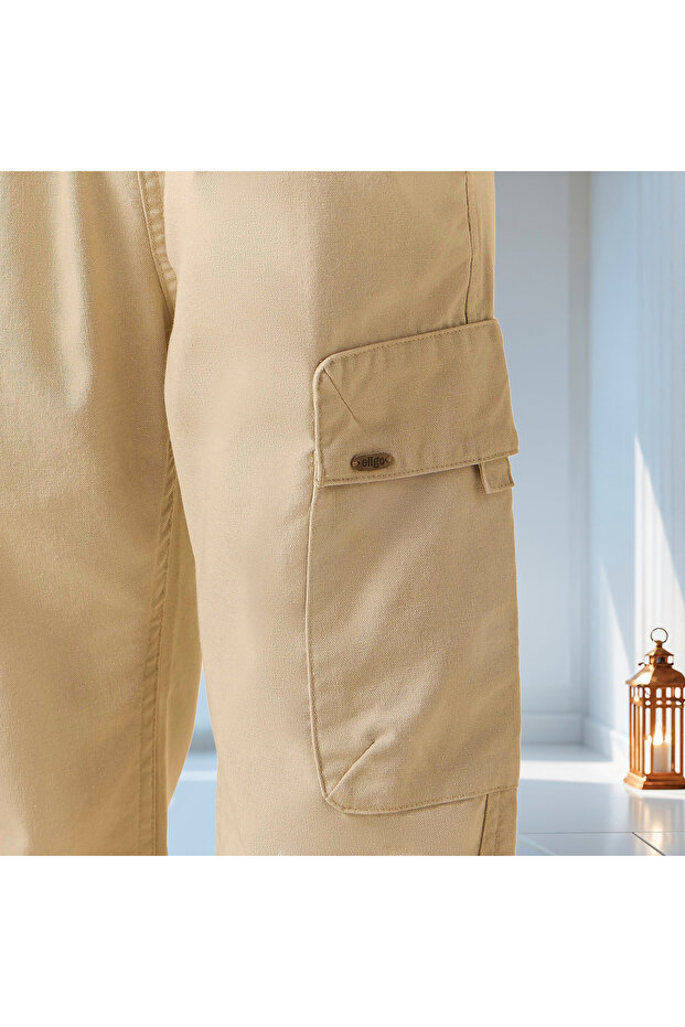 بنطلون كارغو سادة سهل الارتداء مع رباط للإغلاق - 6