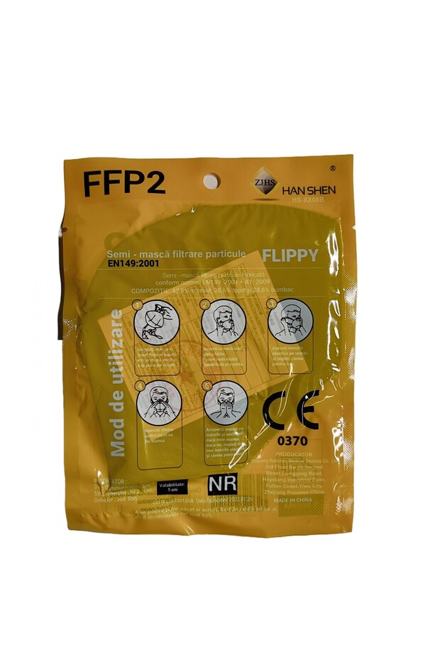 Set of 10 Flippy Face Masks, Single Use, FFP2 KN95 CE0370, 5 Layers, Black - 6