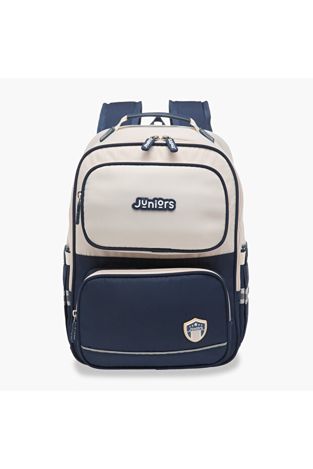 Colourblock Backpack with Adjustable Straps and Zip Closure - 15 inches