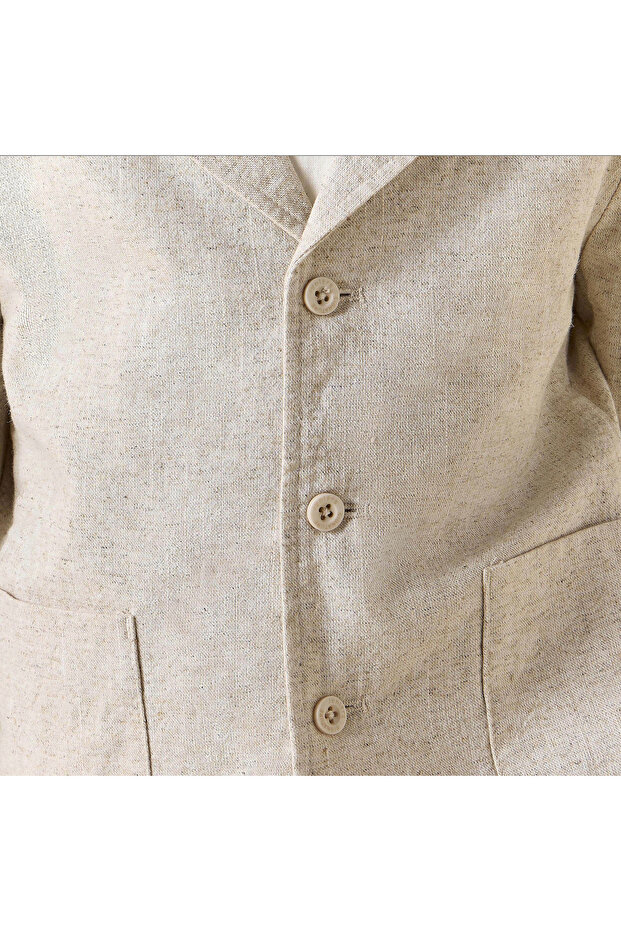 سترة سادة ذات ياقة مدببة وجيوب - 5