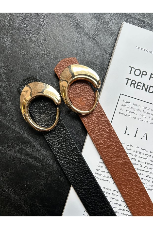 2-Pack Maze Women's Gold Buckle Belt Waist Belt Coat Belt Dress Belt Trouser Belt