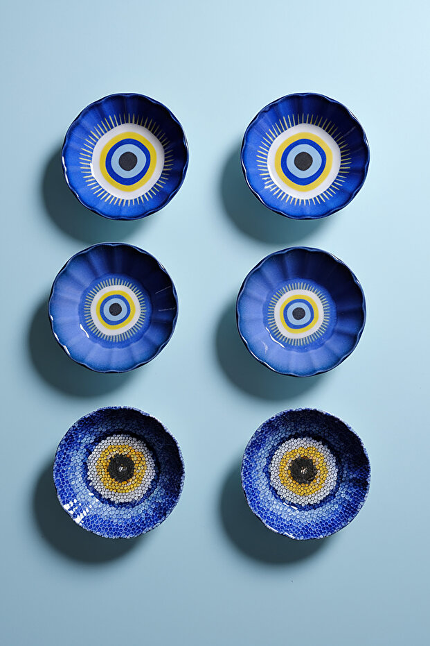 Acem 6'lı Nazarı Çay Tabağı Seti Karma - 7