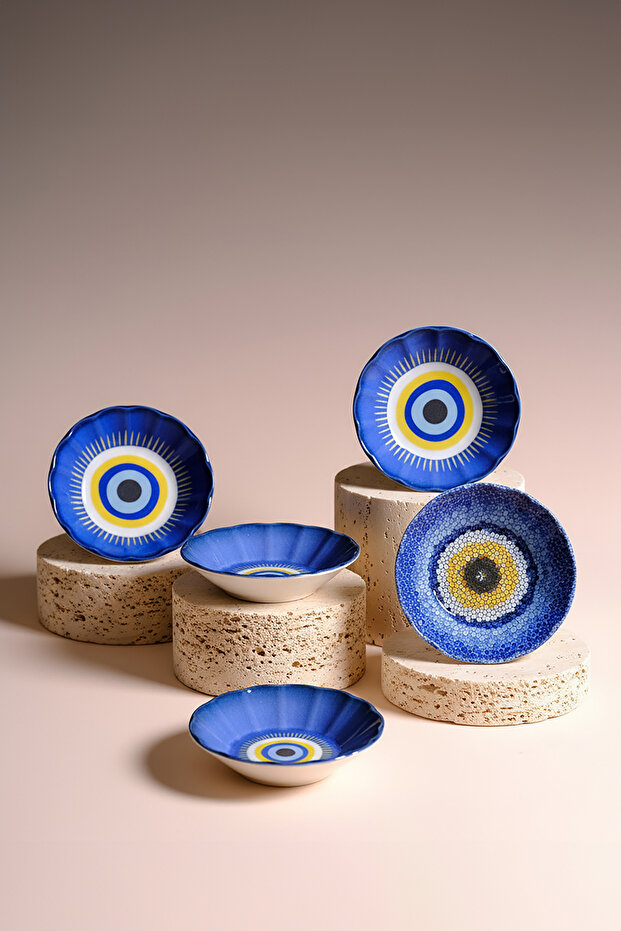 Acem 6'lı Nazarı Çay Tabağı Seti Karma - 3