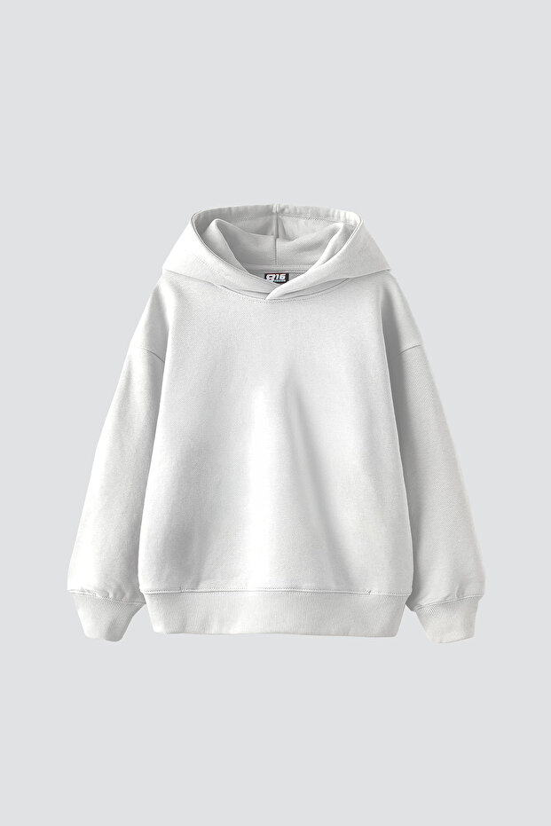 Pocketless Basic Hooded Oversized White Hoodie