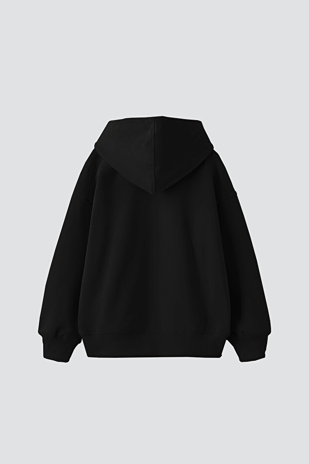 Cepsiz Basic Kapüşonlu Oversize Siyah Hoodie - 2