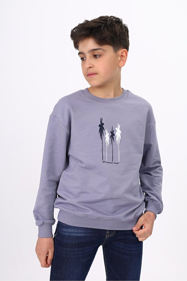 سويت شيرت رجالي باللون الرمادي الداكن من Relaxed Fit Crew Neck مطبوع - 2 Thread