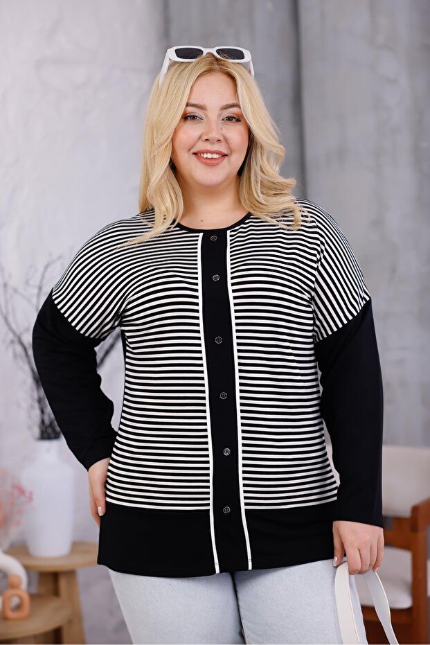 Plus Size Striped Button down Blouse - 6