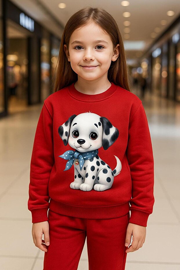 Sweatshirt Tracksuit Set with Bow and Dog Pattern for Ages 3-4-5-6-7-8-9-10-11-12