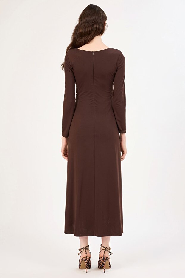 Büzgü detaylı likralı örme elbise - 2