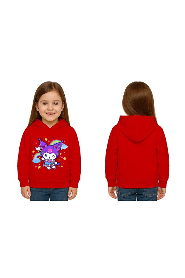 Unisex Printed Children's Swaetshirt Hooded 3 Thread Ş Fleece-Lined Kuromi Printed