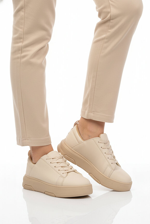 Beige Thick Sole Lace-Up Unisex Sports Shoes Oz-03 Z