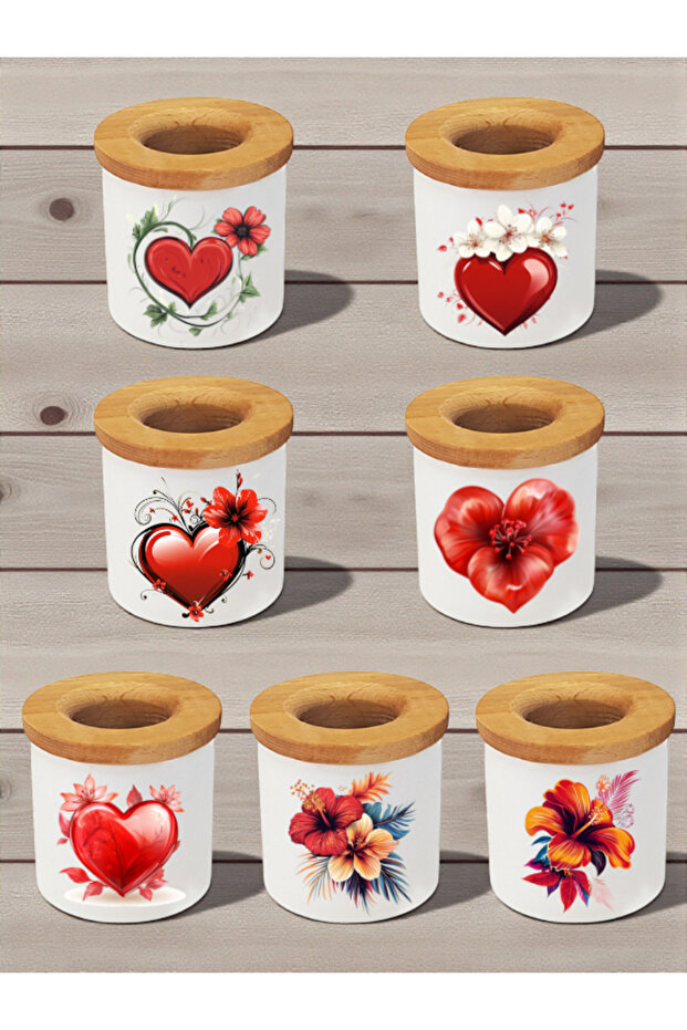 Heart Flower Printed 7-Piece Pen Holder - Pen Case, Desktop Pen Holder, Office Workplace Item Gift