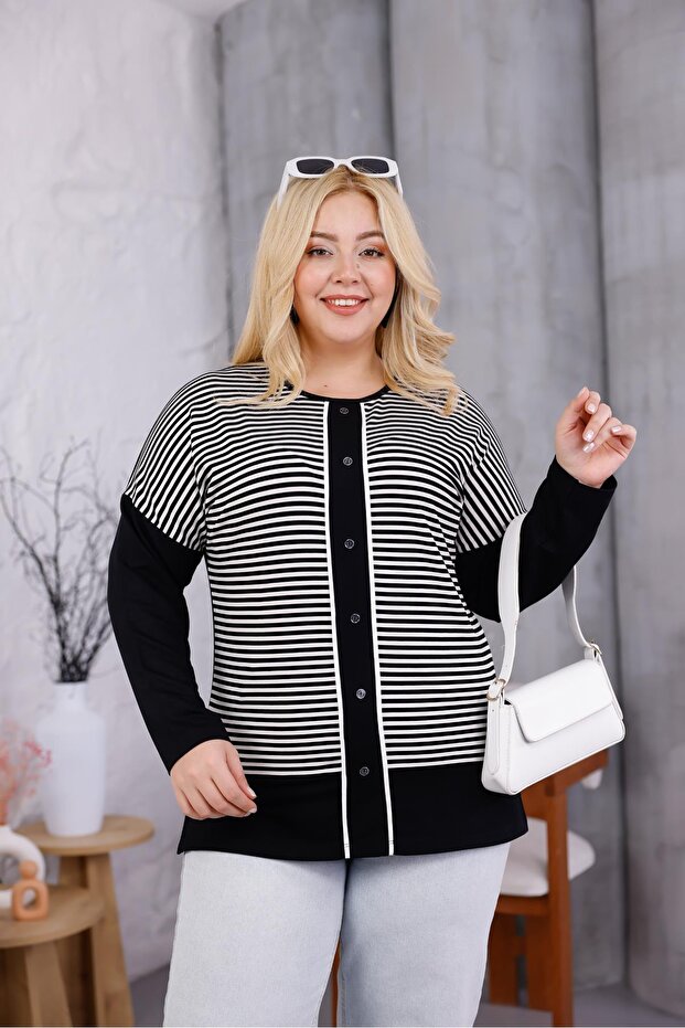 Plus Size Striped Button down Blouse - 3