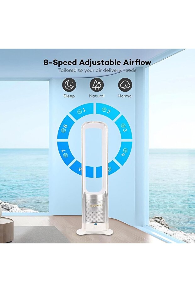 Bladeless 29-inch Oscillating Tower Fan with Remote, 8 Speeds, 120min Timer - 3