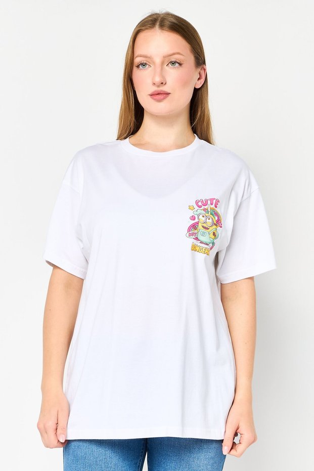 Minions Women Crew Neck Short Sleeve Graphic Print T-Shirt, White