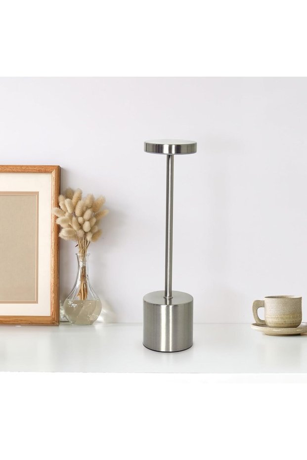 Cordless Table Lamp Rechargeable Touch Desk Lamp 3 Color Dimming Bedside Lamp SILVER