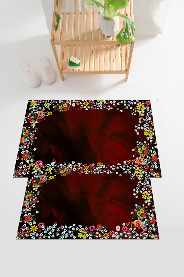 Digital Printed Washable and Non-Slip Based Floral Model Bath Mat Toilet Set