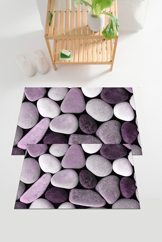 Digital Printed Washable and Non-Slip Base Stone Patterned Bath Mat Toilet Set
