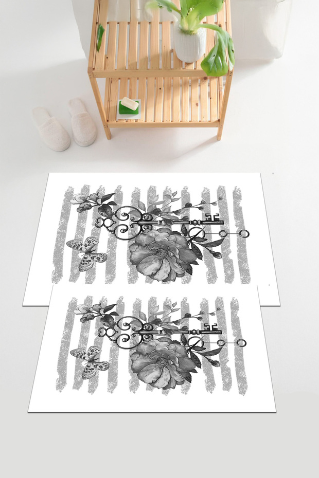 Digital Printed Washable and Non-Slip Floral Butterfly Figured Bath Mat Toilet Set