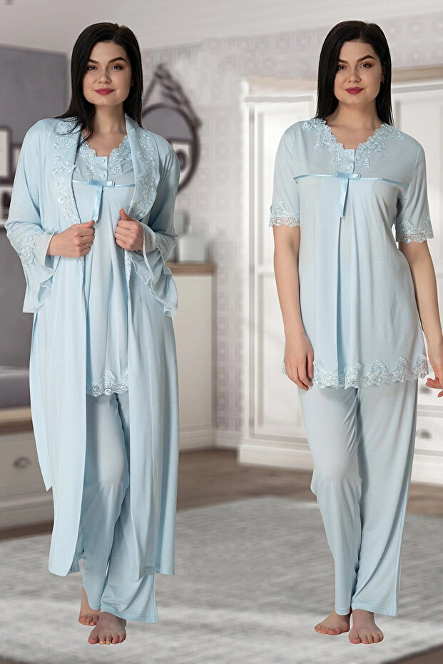 Effortt 5034 Maternity Pajama Set with Dressing Gown