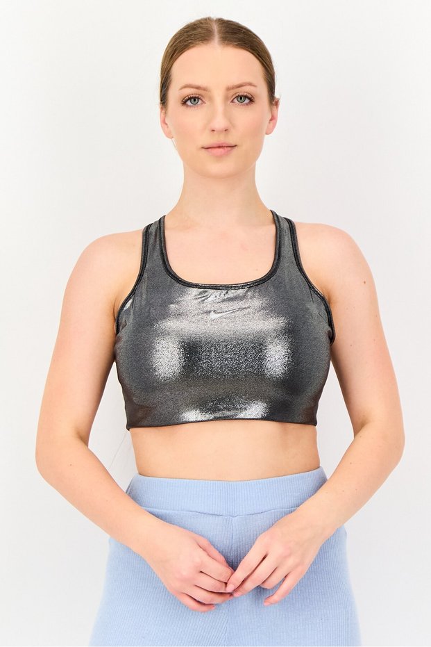 Women Brand Logo Padded Sports Bra, Silver
