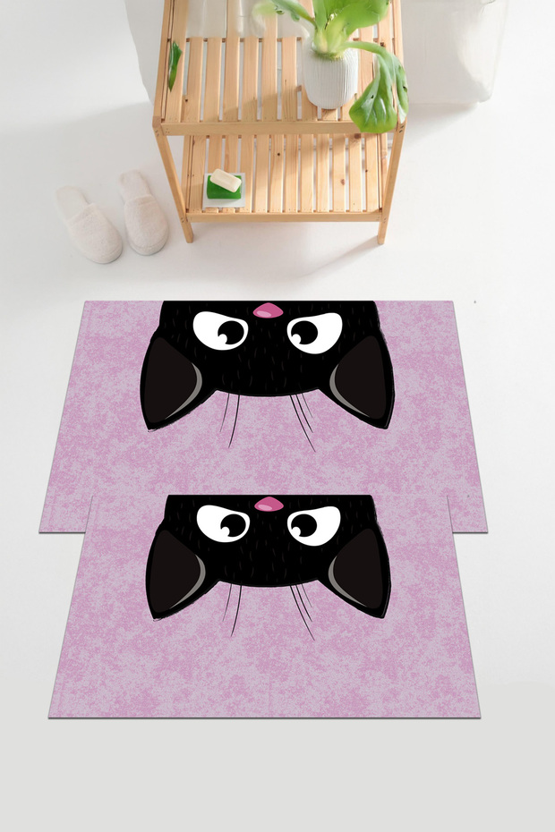 Digital Printed Washable and Non-Slip Based Cat Patterned Bath Mat Toilet Set