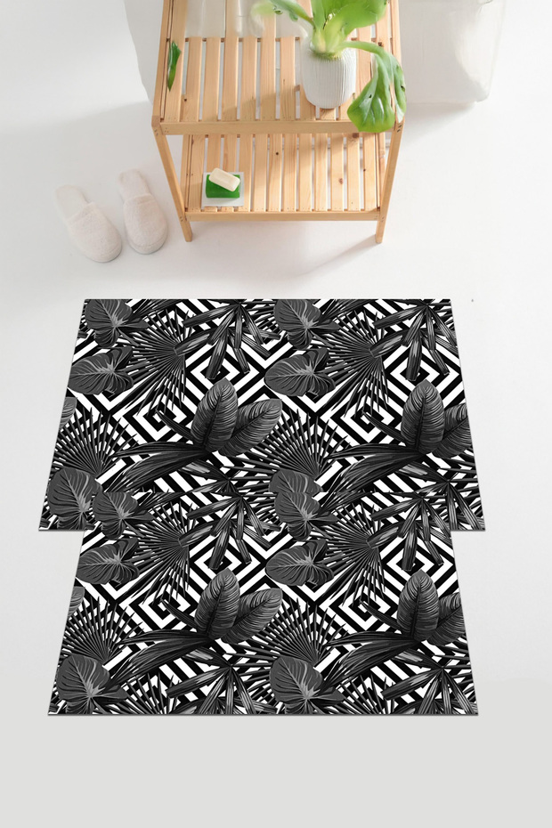 Digital Printed Washable and Non-Slip Based Palm Leaf Patterned Bath Mat Toilet Set