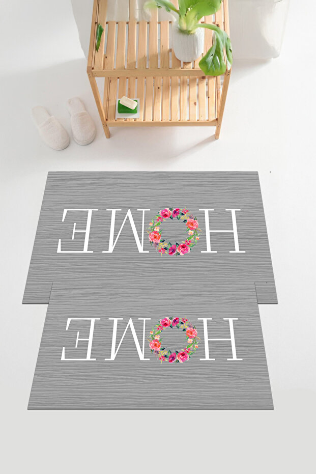 Digital Printed Washable and Non-Slip Based Floral Home Written Bath Mat Toilet Set