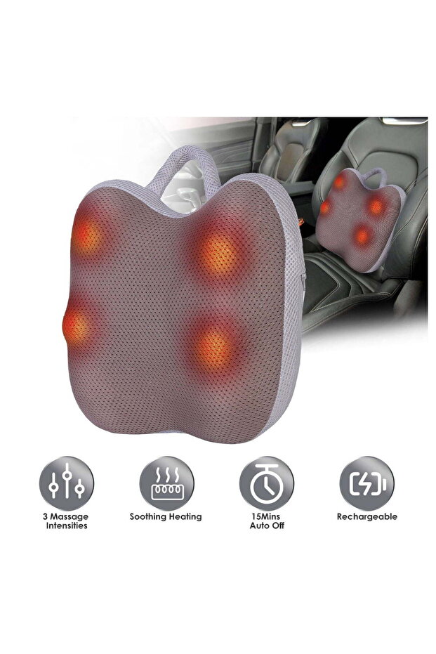 Back And Waist Massager With Heat Cordless Rechargeable Kneading Lower Back Massage Pillow