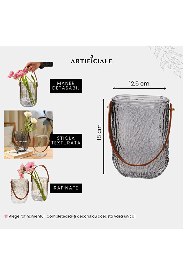 Glass vase with removable handle – wavy texture pattern, linear texture - 3