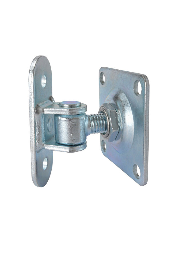 Gate hinge, seamless, adjustable, M12, galvanized, with 2 fixing plates - 1