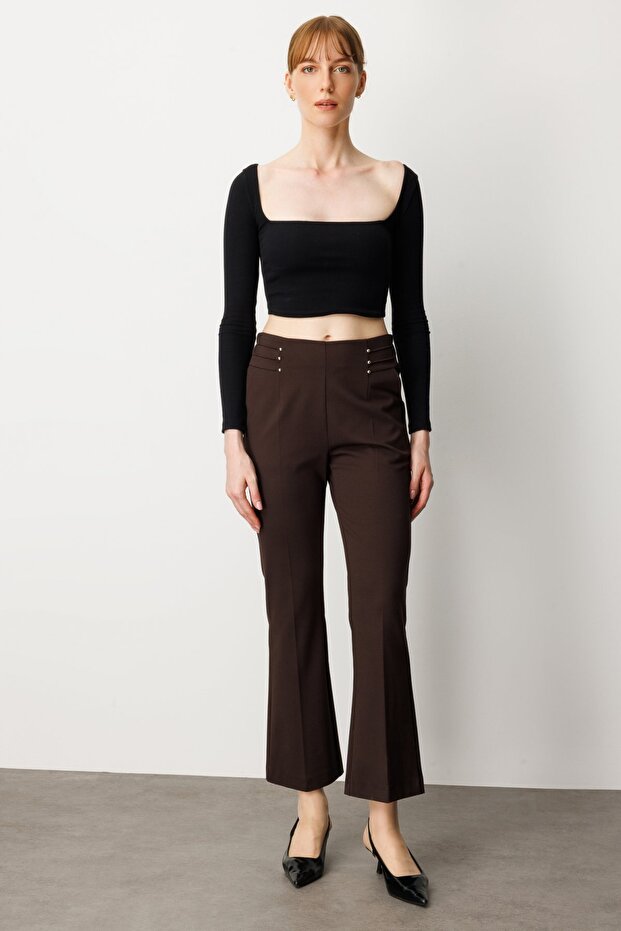 Bead Detailed Flared Women's Trousers 1083