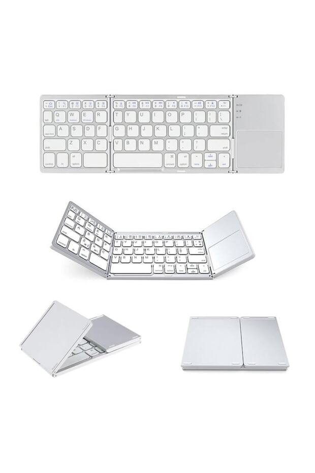 Mini Foldable Wireless Bluetooth Keyboard with Touchpad - White - 2