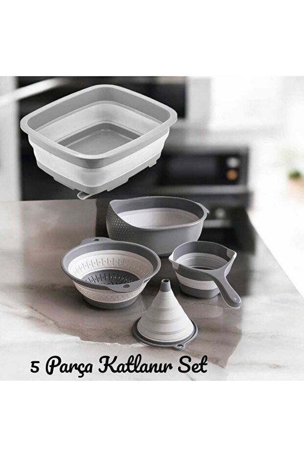 5-Piece Folding Strainer Set 4-Piece Kitchen Set Accordion Rice Strainer Funnel Basin Dowry Set