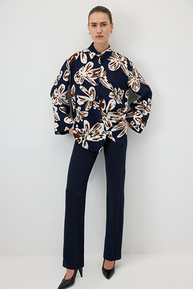 Patterned Shirt with Wide Cuffs