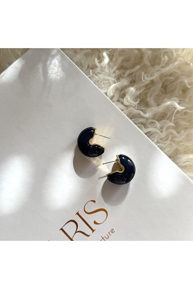Navy Blue Bone Hoop Earrings