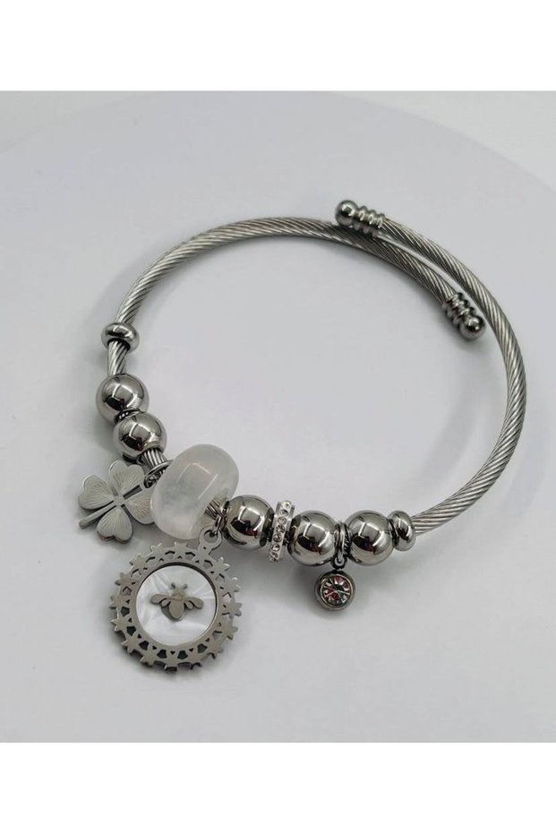 Lucky Bee Charm Bracelet with Pearls 316L Steel Non-Allergic Anti-Allergic