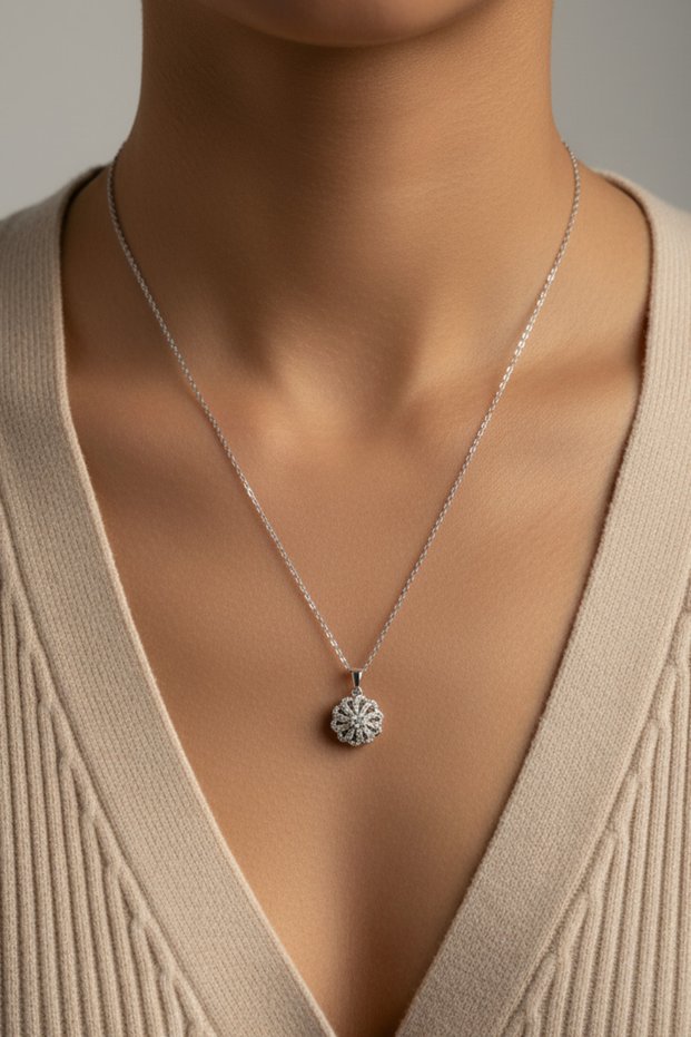 Steel Rotating Ruffle Necklace 45 cm | Silver Color Non Tarnish Jewelry Women Steel Necklace